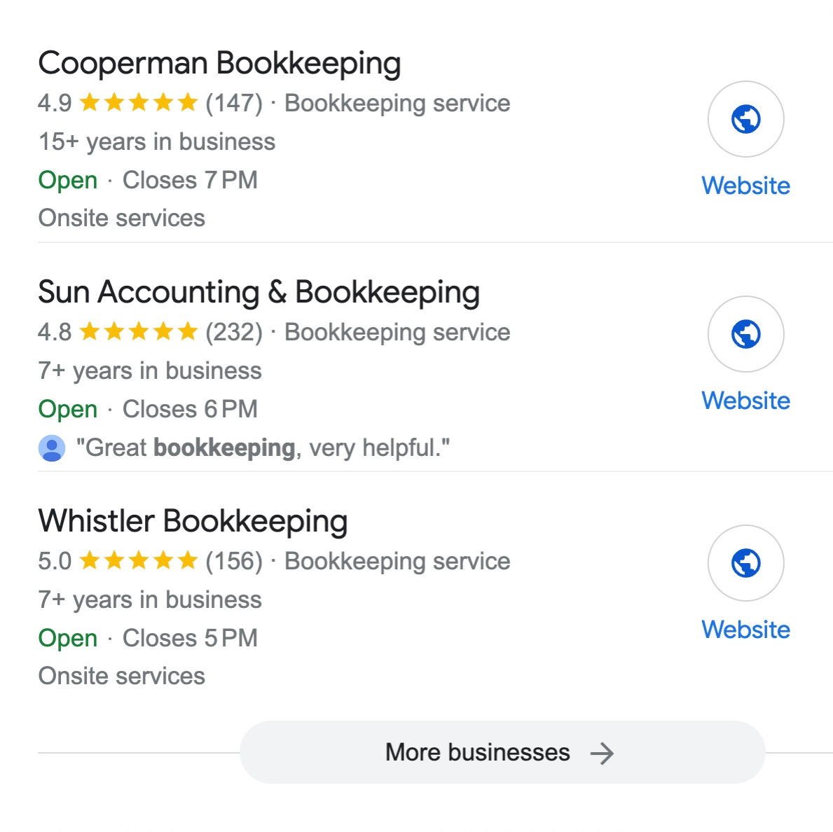 Google Local Pack for bookkeepers.